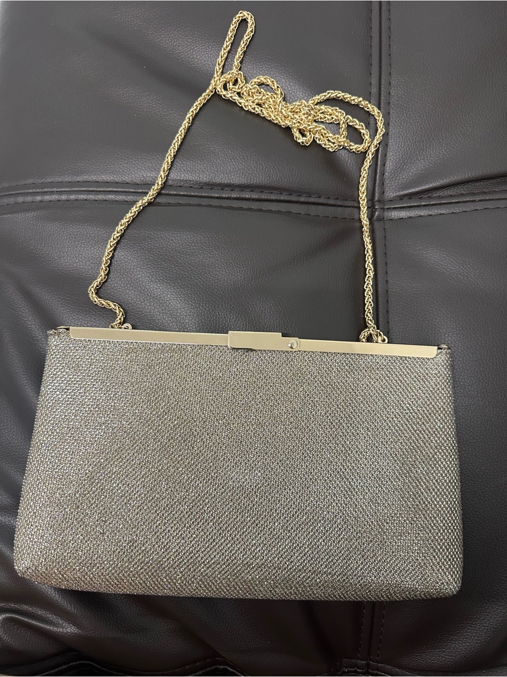 Gold Metallic Evening Clutch with Chain Strap